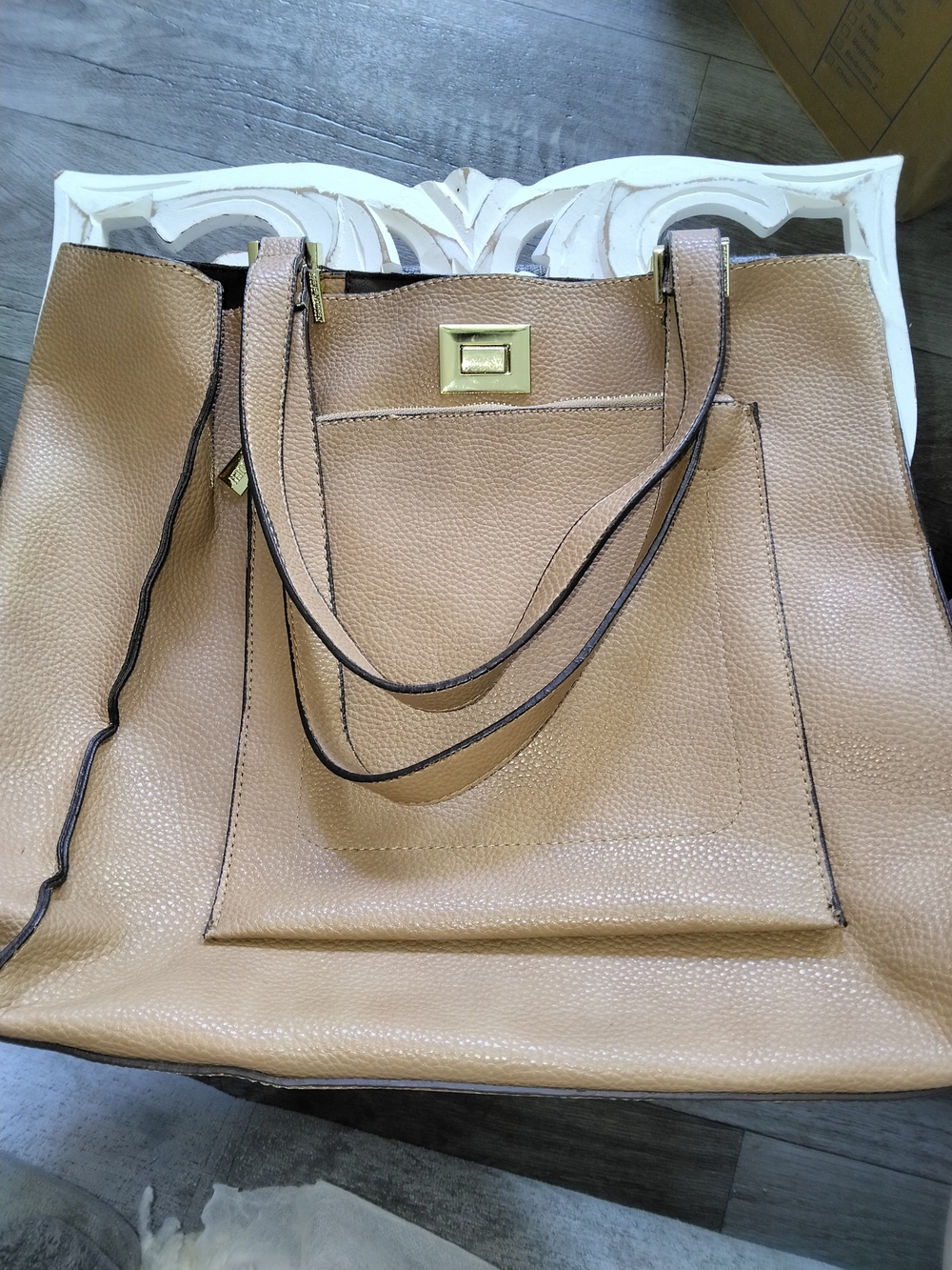 Steve Madden Pebbled Tan Tote with Gold Hardware